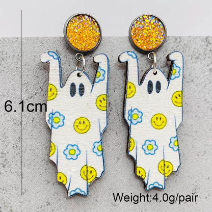 1 Pair Funny Cartoon Character Printing Wood Drop Earrings