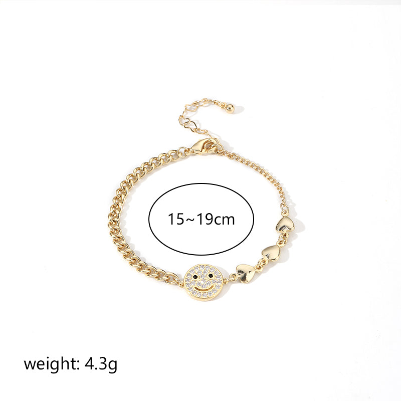 Ig Style Classic Style Round Heart Shape Smiley Face Copper Plating Hollow Out Inlay Zircon 18k Gold Plated Silver Plated Bracelets