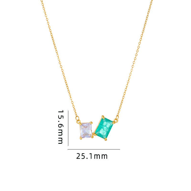 Vacation Sweet Color Block Square Titanium Steel Copper Zircon Pendant Necklace In Bulk