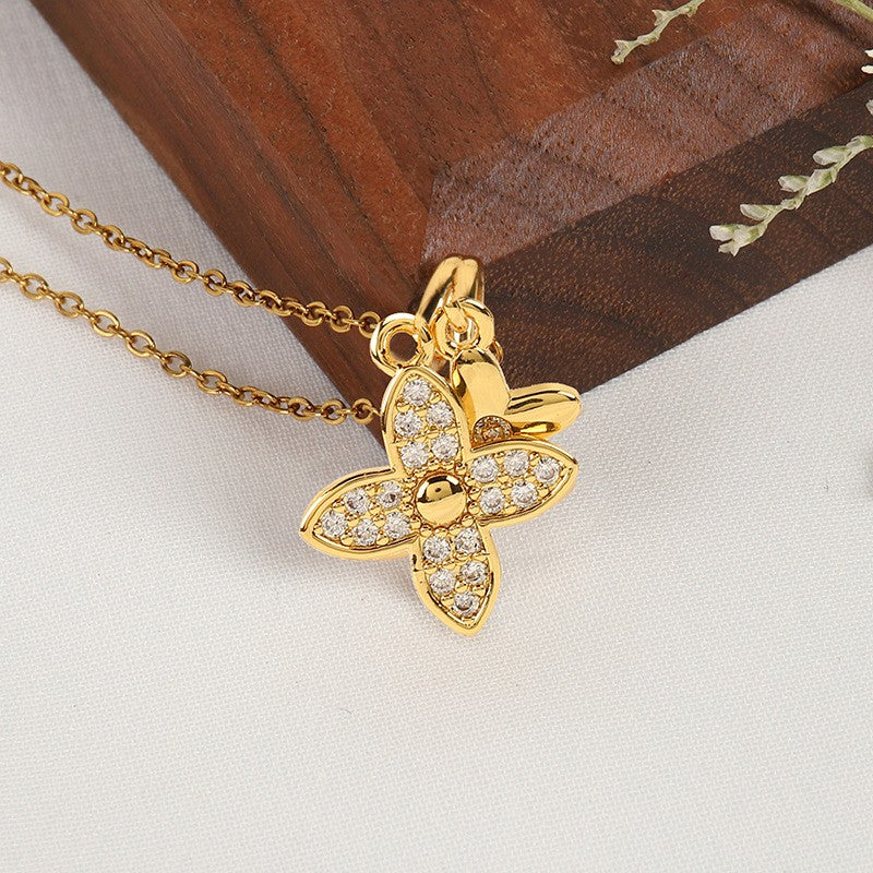 Casual Elegant Classic Style Geometric Titanium Steel Copper Plating Inlay Zircon 18k Gold Plated Pendant Necklace