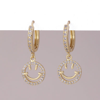 1 Pair Ig Style Heart Shape Smiley Face Flower Plating Hollow Out Inlay Copper Zircon Drop Earrings