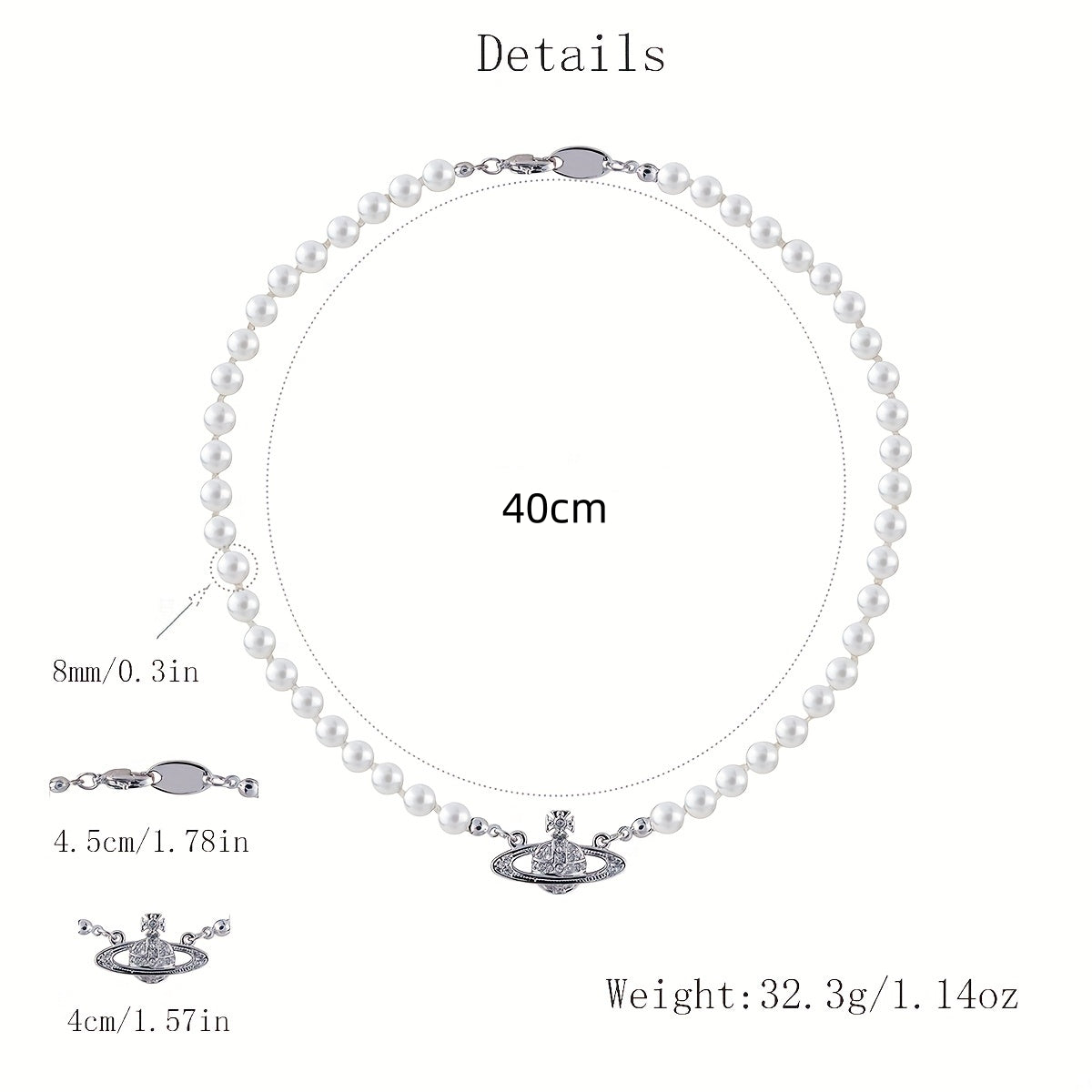 Classic Style Planet Stainless Steel Artificial Pearl Necklace