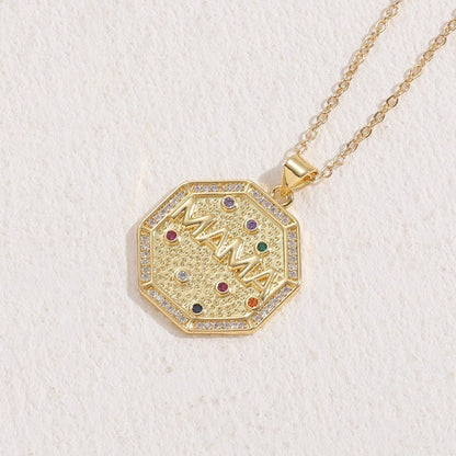 Elegant Classic Style Sun Copper 14k Gold Plated Zircon Necklace In Bulk