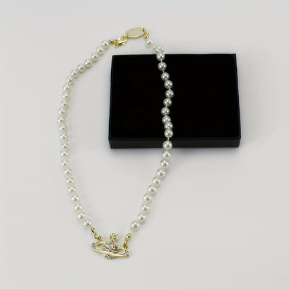 Classic Style Planet Stainless Steel Artificial Pearl Necklace