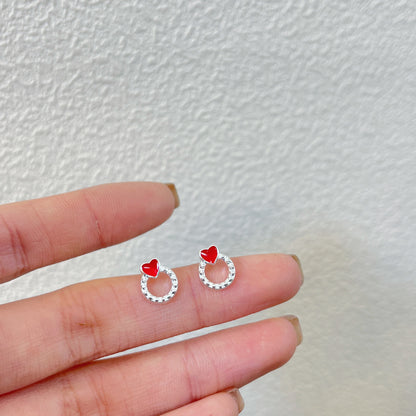 1 Pair Simple Style Commute Heart Shape Crown Bow Knot Enamel Alloy Ear Studs