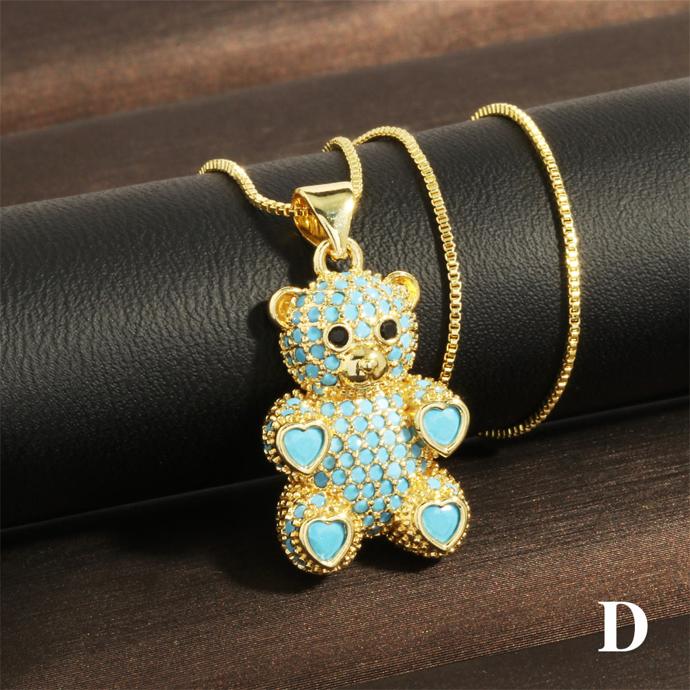 Cute Simple Style Bear Heart Shape Copper 18k Gold Plated Zircon Pendant Necklace In Bulk