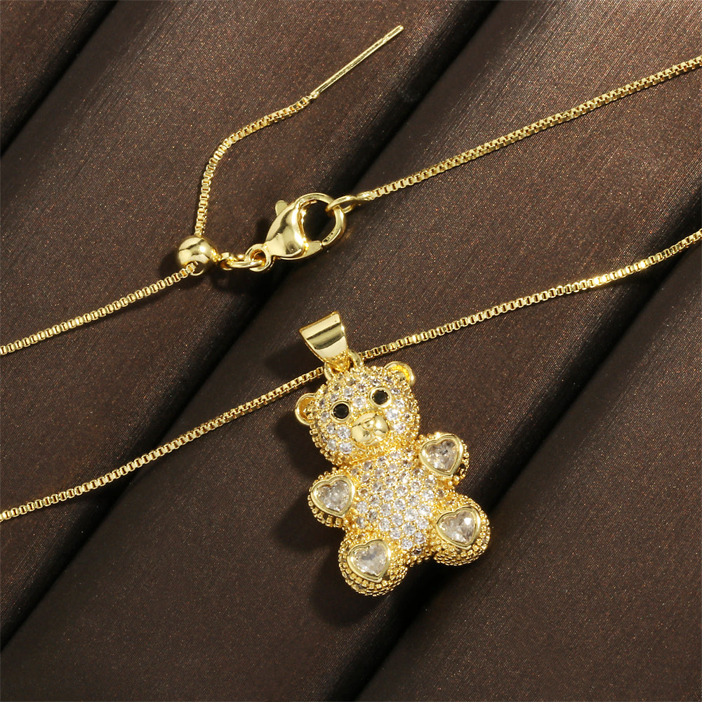 Cute Simple Style Bear Heart Shape Copper 18k Gold Plated Zircon Pendant Necklace In Bulk