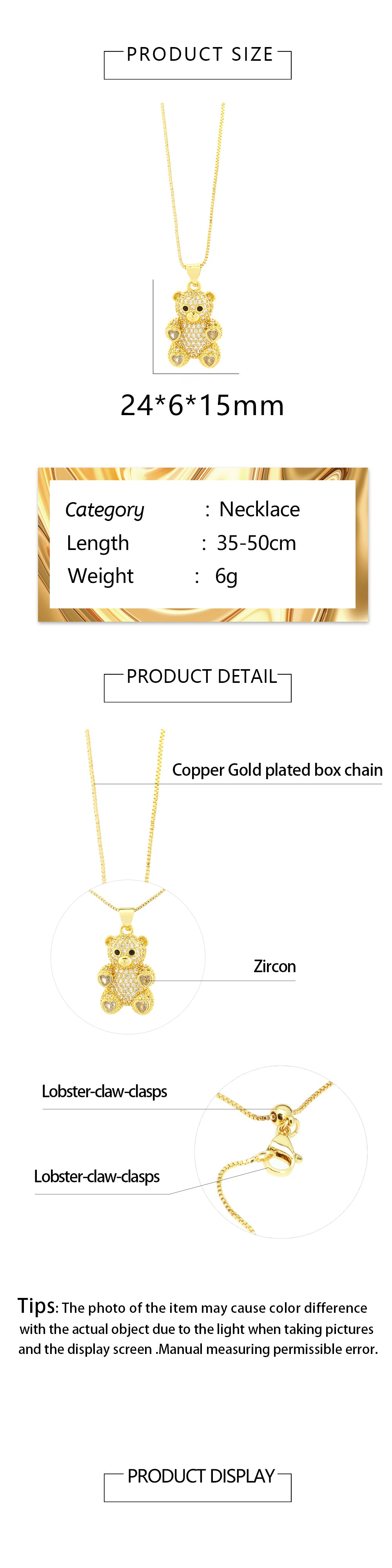 Cute Simple Style Bear Heart Shape Copper 18k Gold Plated Zircon Pendant Necklace In Bulk