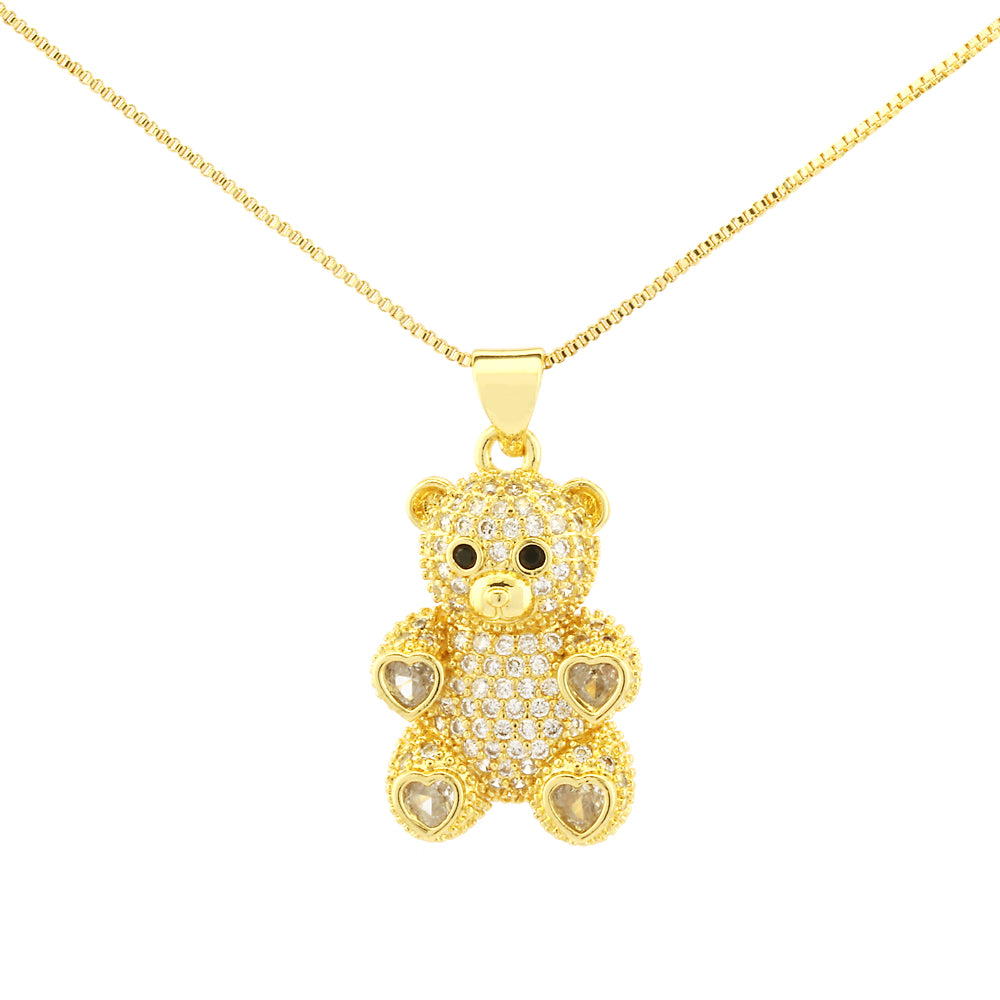 Cute Simple Style Bear Heart Shape Copper 18k Gold Plated Zircon Pendant Necklace In Bulk