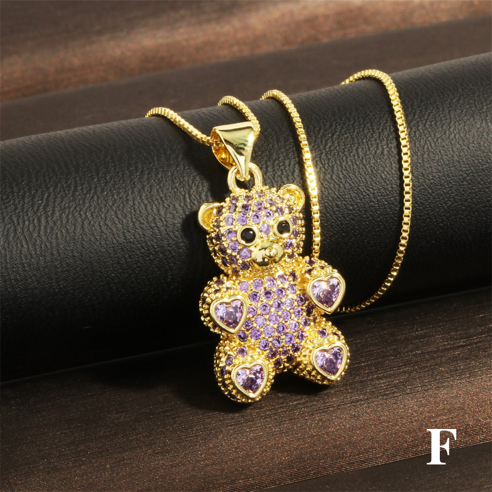 Cute Simple Style Bear Heart Shape Copper 18k Gold Plated Zircon Pendant Necklace In Bulk