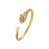 Fashion Leopard Head Copper Gold Plated Artificial Pearls Zircon Bangle