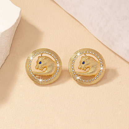 1 Pair Retro Punk Round Inlay Alloy Rhinestones Ear Studs