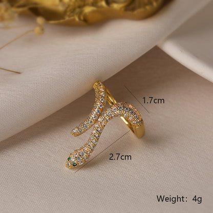 Simple Style Snake Copper 18k Gold Plated Zircon Open Rings In Bulk