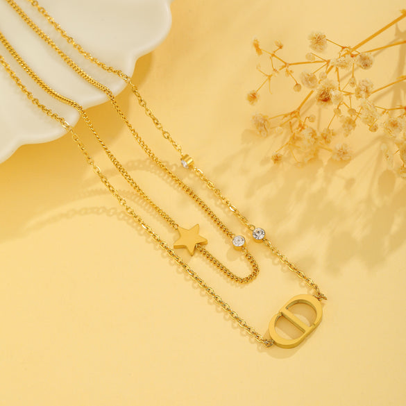 Wholesale Simple Style Four Leaf Clover Roman Numeral Titanium Steel Plating 18k Gold Plated Layered Necklaces