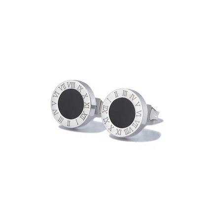 Simple Style Round Letter Titanium Steel Ear Studs 1 Pair