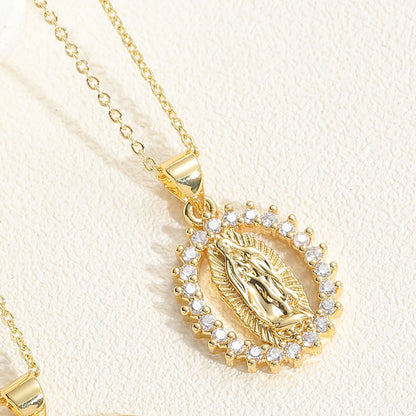 Simple Style Virgin Mary Devil's Eye Copper 14k Gold Plated Zircon Pendant Necklace In Bulk