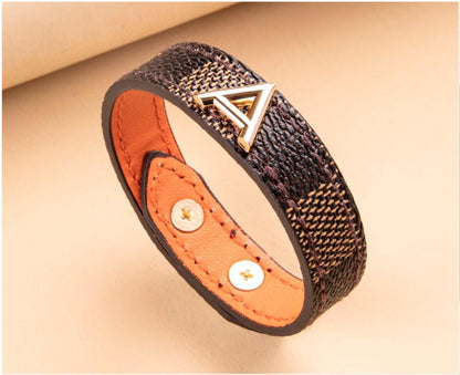 Simple Style V Shape Letter Lattice Pu Leather Wholesale Wristband