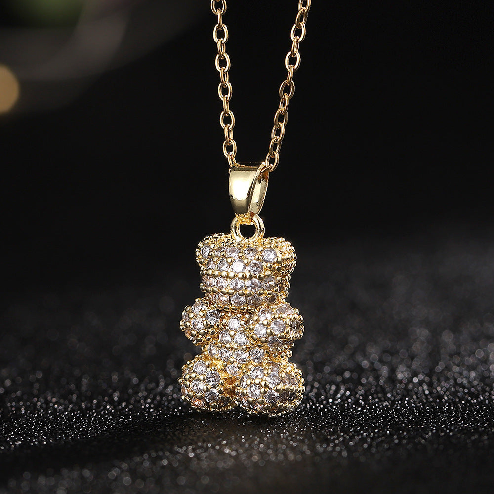 Cartoon Style Bear Copper Inlay Zircon Pendant Necklace