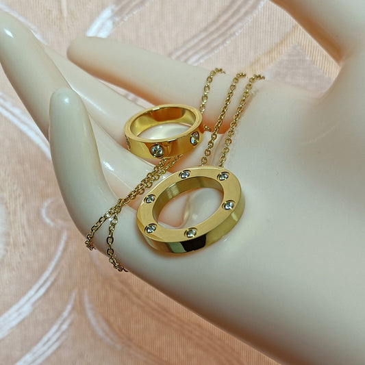 Elegant Simple Style Round Stainless Steel Polishing Plating Inlay Rhinestones 18k Gold Plated Jewelry Set