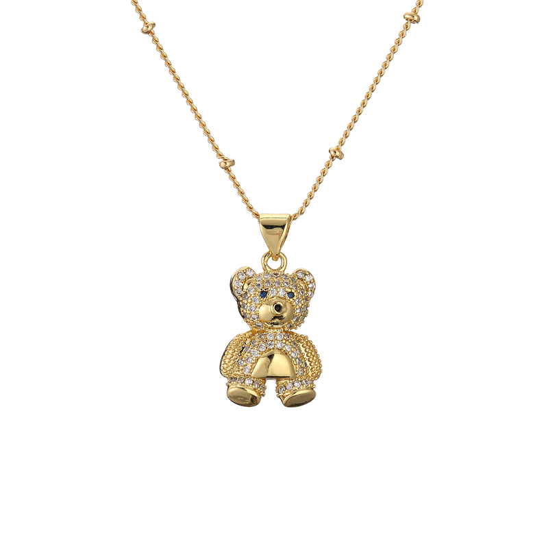 1 Piece Retro Rabbit Little Bear Copper Plating Inlay Zircon Pendant Necklace