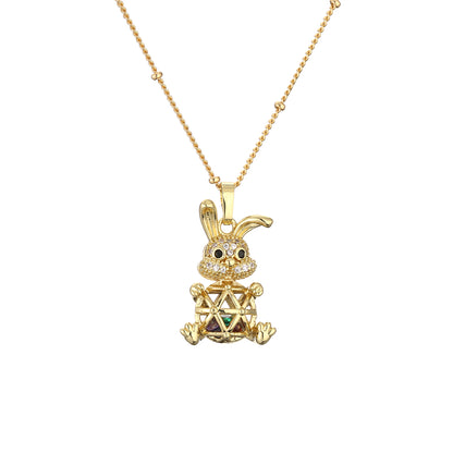 1 Piece Retro Rabbit Little Bear Copper Plating Inlay Zircon Pendant Necklace