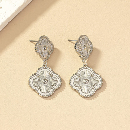 1 Pair Ig Style Retro Four Leaf Clover Plating Alloy Drop Earrings