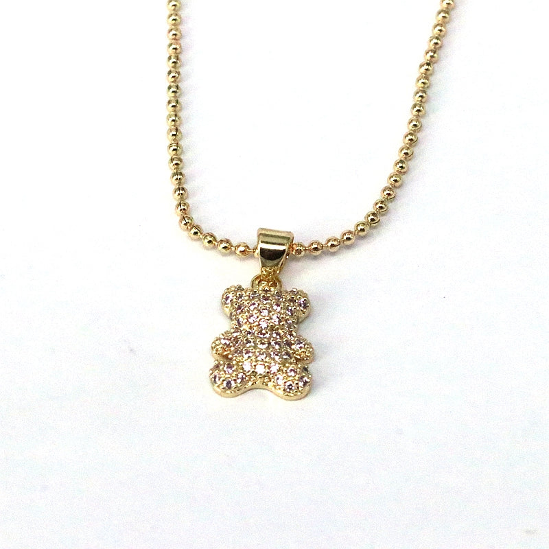 Cute Hip-hop Little Bear Copper Plating Inlay Zircon Gold Plated Pendant Necklace