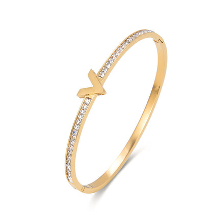 Simple Style V Shape Stainless Steel Zircon Bangle In Bulk