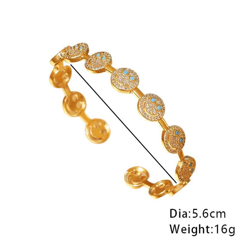 Casual Commute Smiley Face Brass 14k Gold Plated Zircon Bangle In Bulk