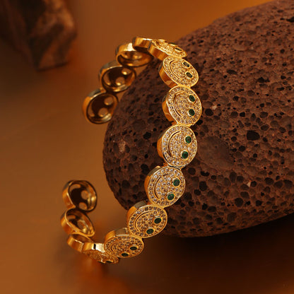 Casual Commute Smiley Face Brass 14k Gold Plated Zircon Bangle In Bulk