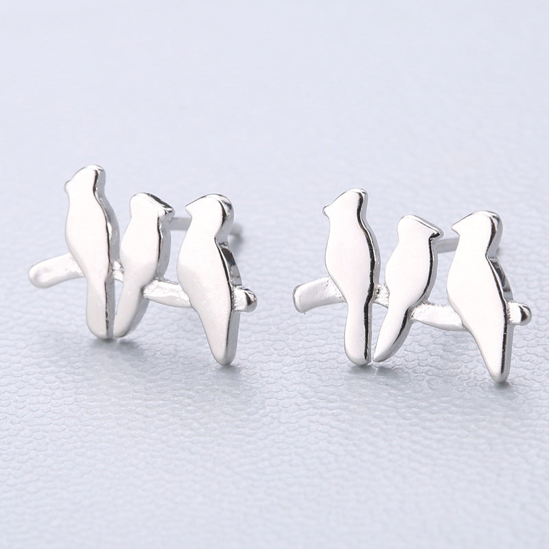 1 Pair Cute Sweet Triangle Bow Knot Snowflake Plating Sterling Silver Ear Studs