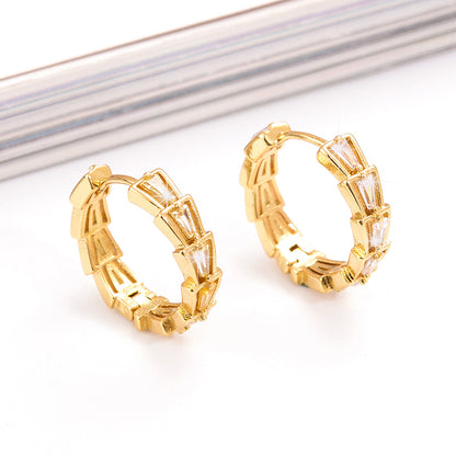 1 Pair Elegant Shiny Round Plating Inlay Copper Zircon 18k Gold Plated Hoop Earrings