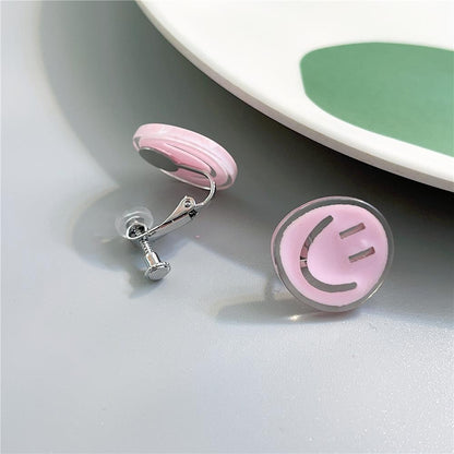 1 Pair Cute Smiley Face Enamel Arylic Ear Cuffs Ear Studs