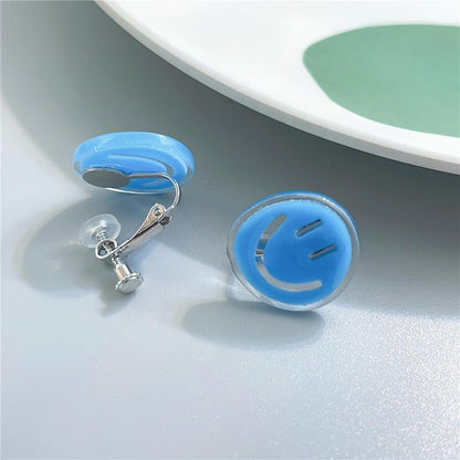 1 Pair Cute Smiley Face Enamel Arylic Ear Cuffs Ear Studs