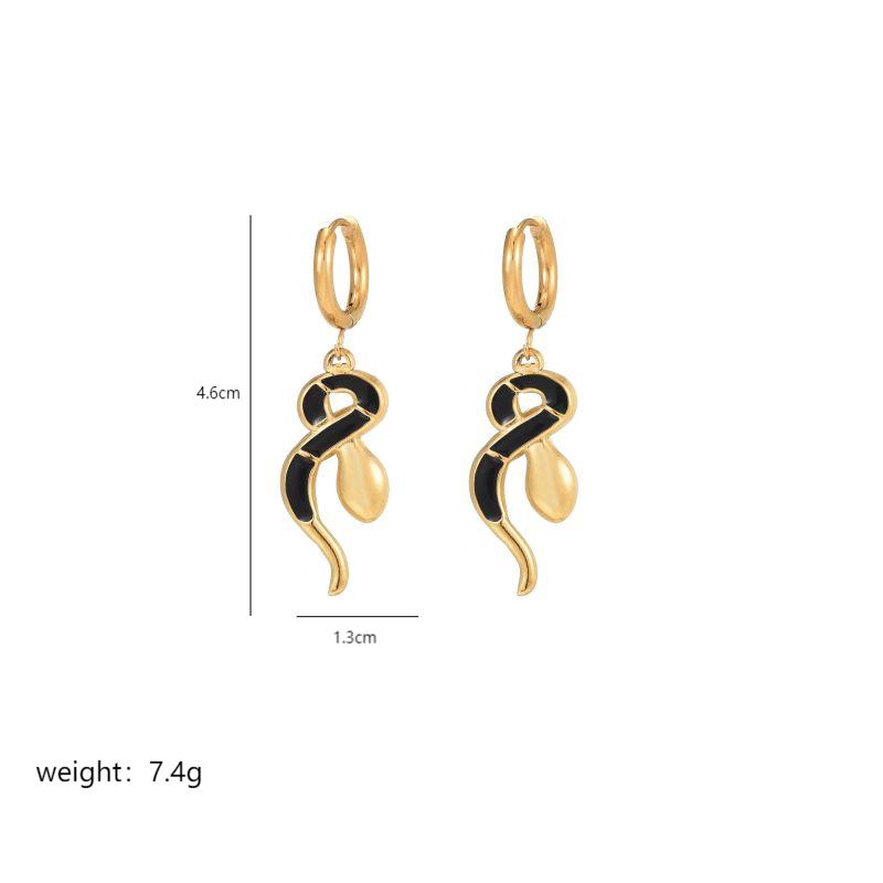 1 Pair Queen Snake Enamel Plating Inlay Stainless Steel Zircon 18k Gold Plated Drop Earrings