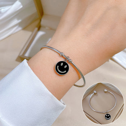 Simple Style Round Devil's Eye Titanium Steel Plating Inlay Zircon Bangle