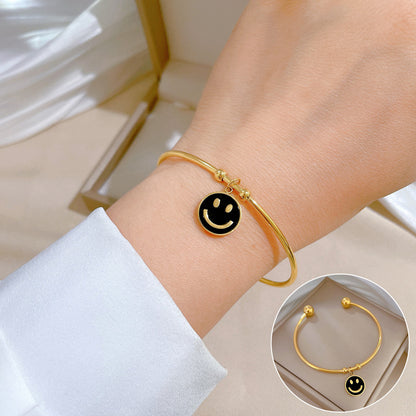 Simple Style Round Devil's Eye Titanium Steel Plating Inlay Zircon Bangle