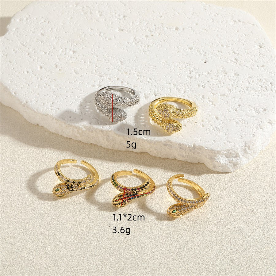 Simple Style Snake Copper Plating Inlay Zircon 14k Gold Plated White Gold Plated Open Rings