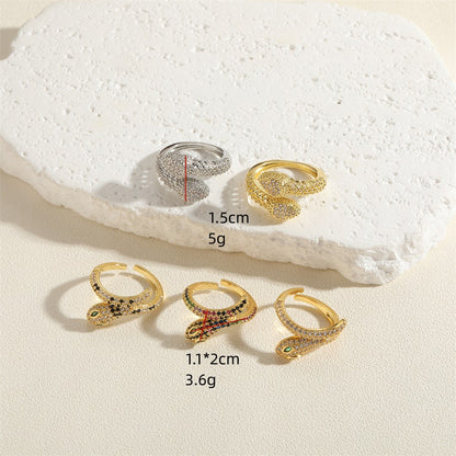 Simple Style Snake Copper Plating Inlay Zircon 14k Gold Plated White Gold Plated Open Rings