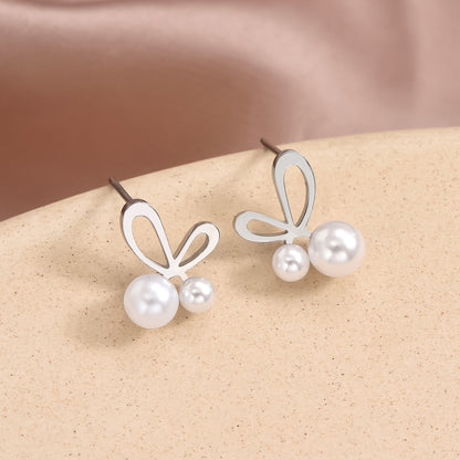 1 Pair Cute Sweet Rabbit Star Fish Bone Epoxy Inlay Stainless Steel Artificial Pearls Zircon Ear Studs