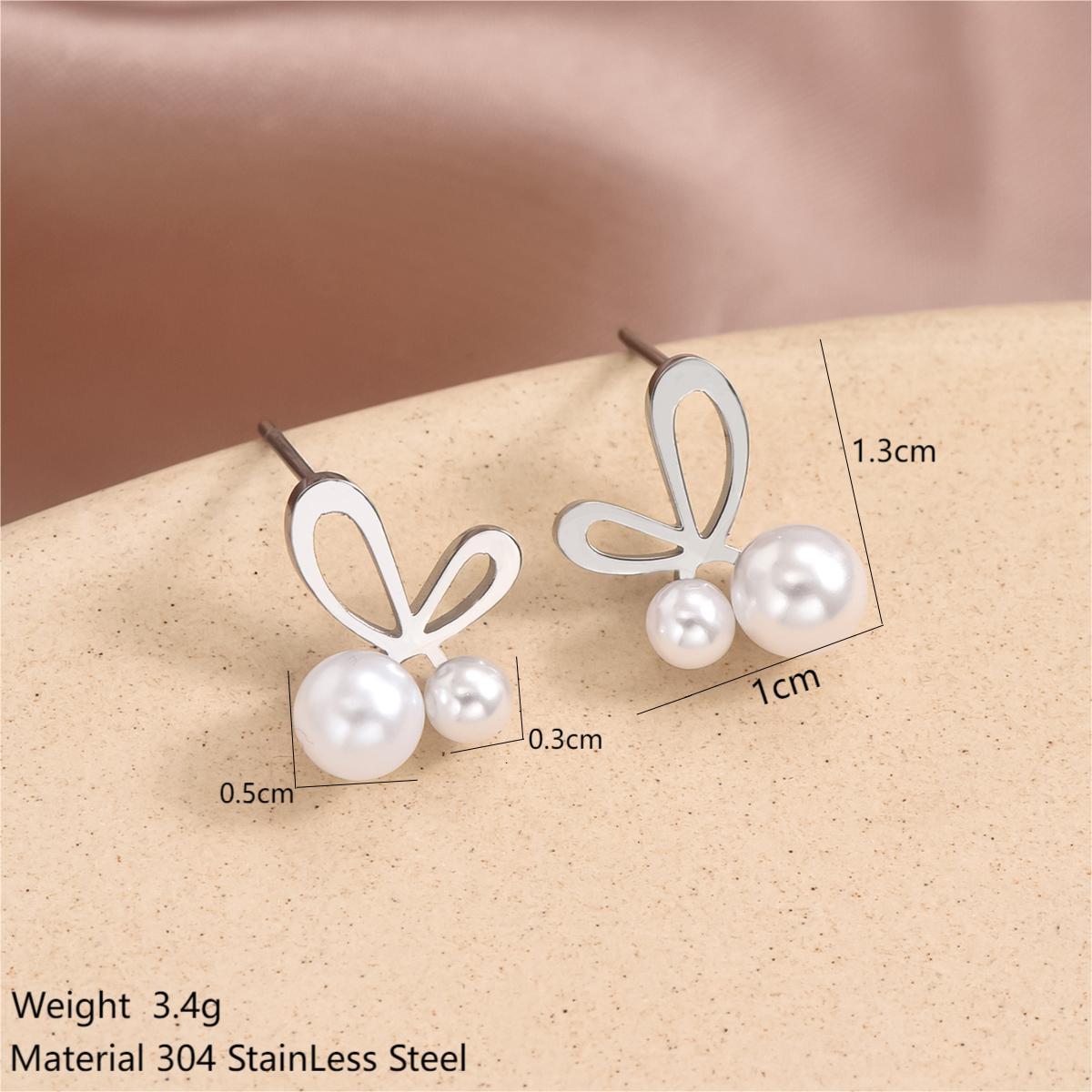 1 Pair Cute Sweet Rabbit Star Fish Bone Epoxy Inlay Stainless Steel Artificial Pearls Zircon Ear Studs