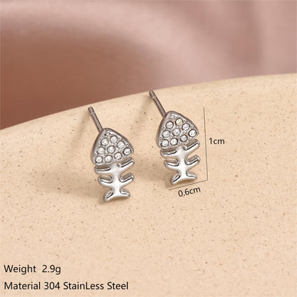 1 Pair Cute Sweet Rabbit Star Fish Bone Epoxy Inlay Stainless Steel Artificial Pearls Zircon Ear Studs