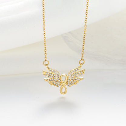 Simple Style Infinity Wings Titanium Steel Plating Inlay Zircon Silver Plated Pendant Necklace