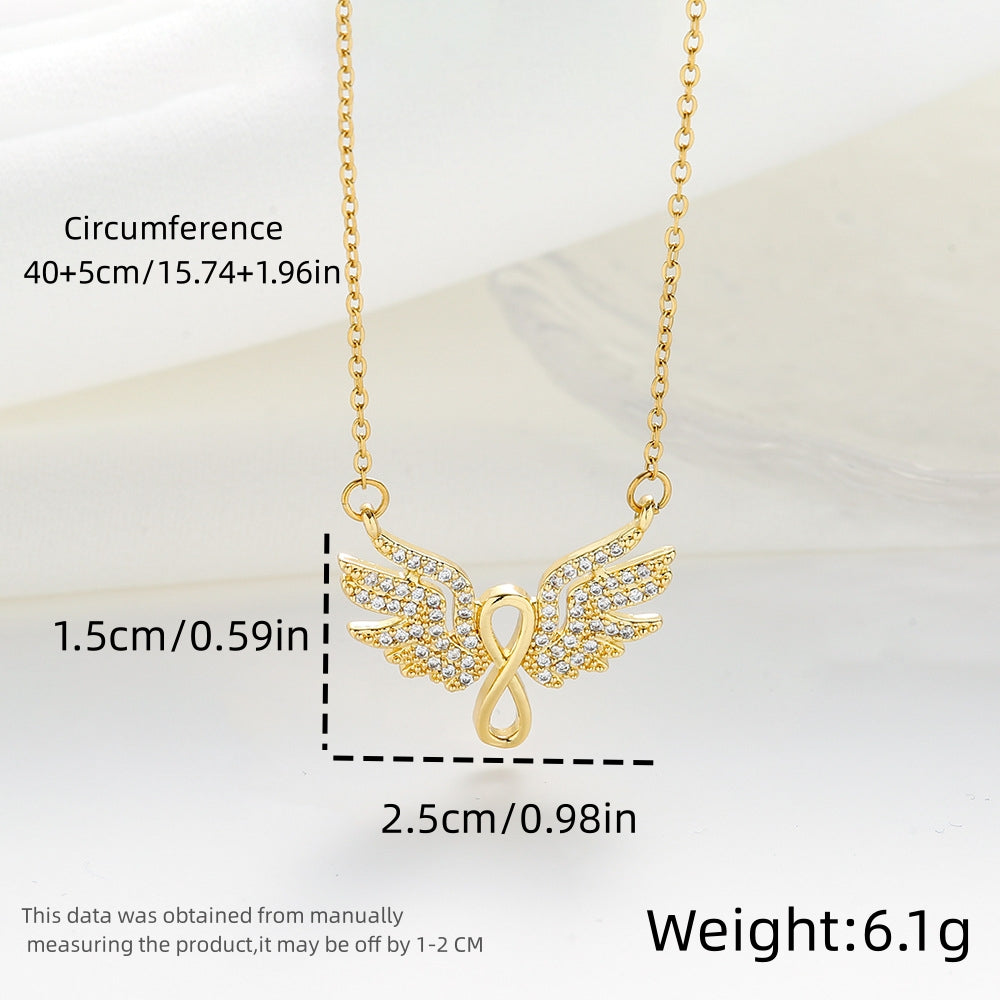 Simple Style Infinity Wings Titanium Steel Plating Inlay Zircon Silver Plated Pendant Necklace