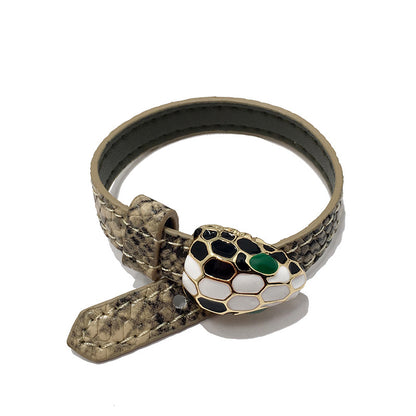 Simple Style Snake Pu Leather Alloy Enamel Women's Wristband