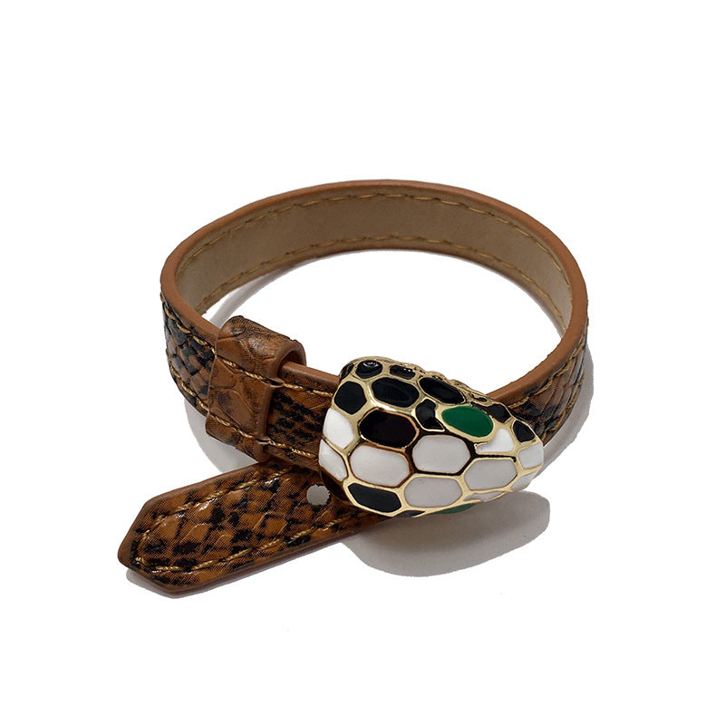 Simple Style Snake Pu Leather Alloy Enamel Women's Wristband