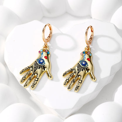 1 Pair Vintage Style Ethnic Style Simple Style Palm Hand Of Fatima Eye Alloy Drop Earrings