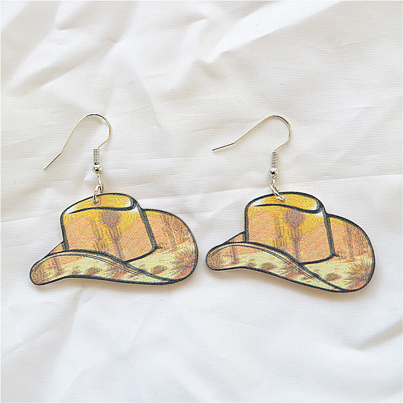 1 Pair Casual Retro Hat Printing Arylic Metal Drop Earrings