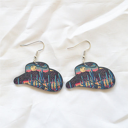 1 Pair Casual Retro Hat Printing Arylic Metal Drop Earrings