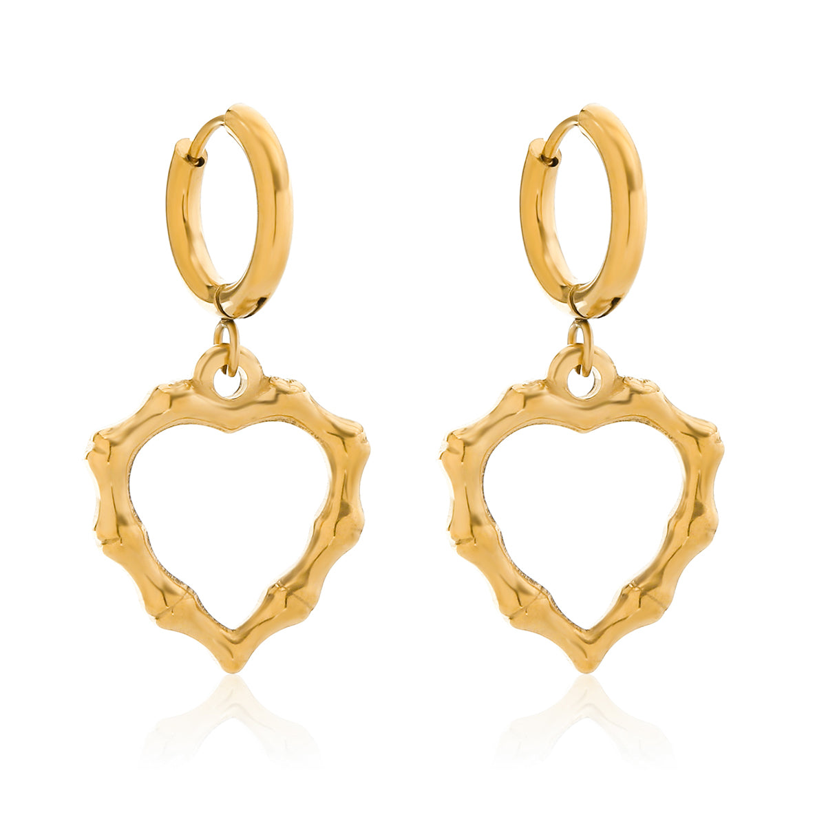 1 Pair Simple Style Classic Style Heart Shape Bamboo Plating 304 Stainless Steel 18K Gold Plated Drop Earrings